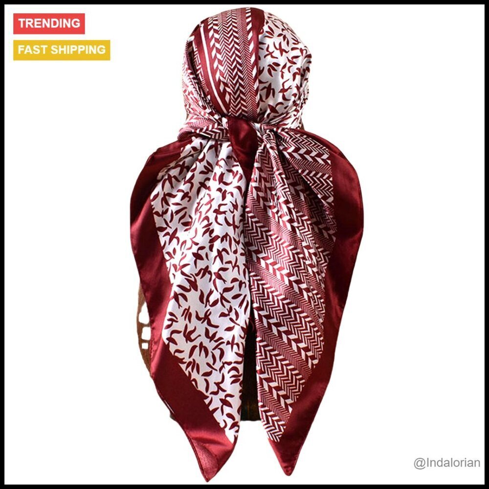 Satin Polka Dot Square Scarf Elegant Hair Wrap Shawl 35 Inch Silk-Like